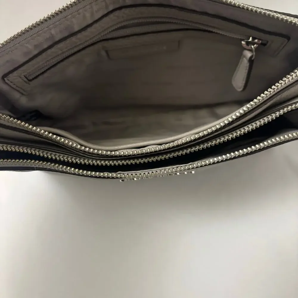 Michael Kors Adele Double Zip Clutch Gray Pebbled Leather Crossbody Bag No Strap